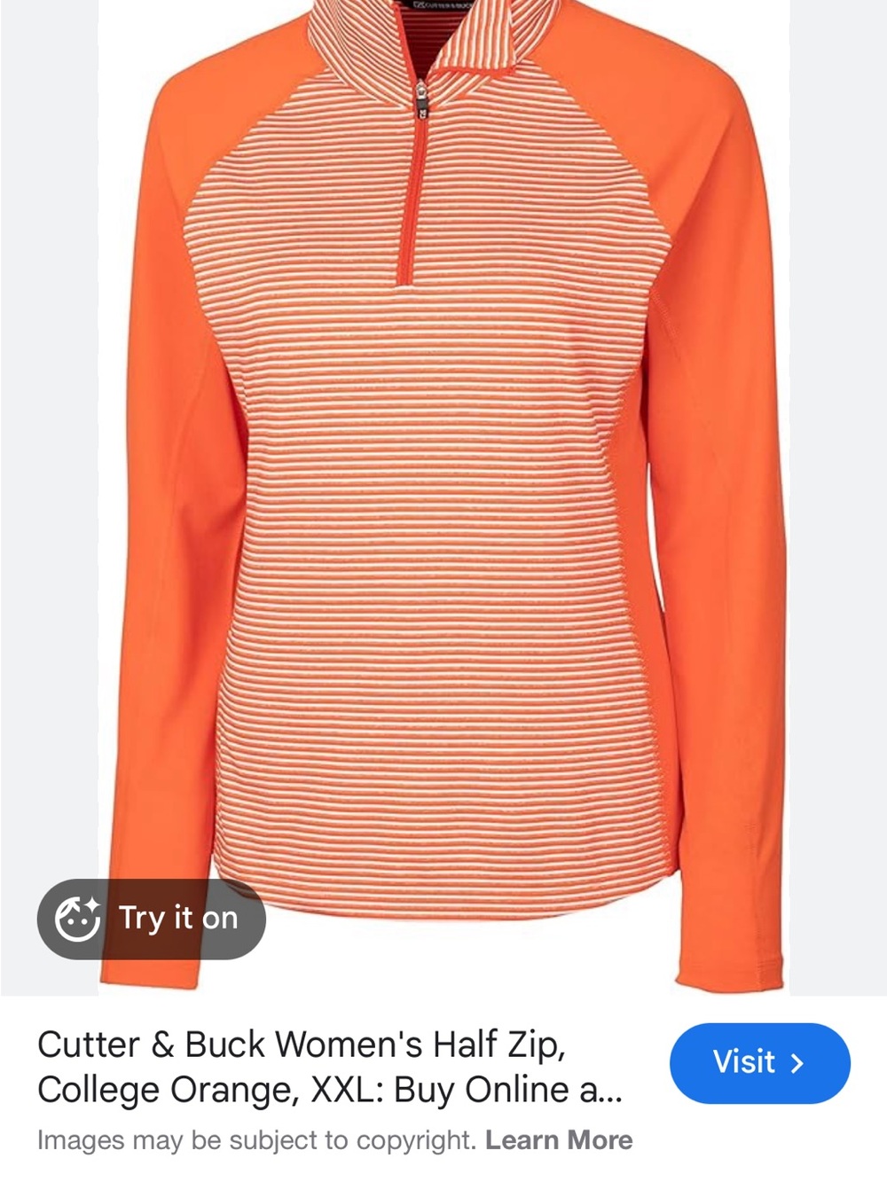 Cutter & Buck Women's Striped Half-Zip Pullover in College Orange